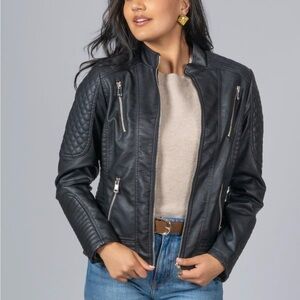 Elegant Black Leather Jacket for Women
